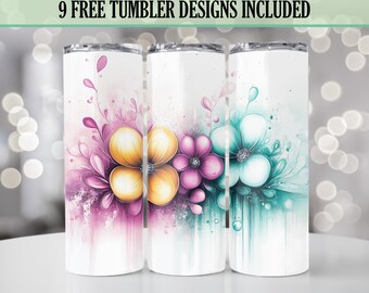 Aquarel bloemen 20oz magere beker wrap, bloemenbotanisch bekerontwerp, naadloze sublimatie png, alleen digitale download.