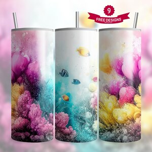 Tropical Fish Sublimation Design, Coral Reef PNG, Colorful Fish Seamless 20oz Skinny Tumbler Wrap, Digital Download Only.