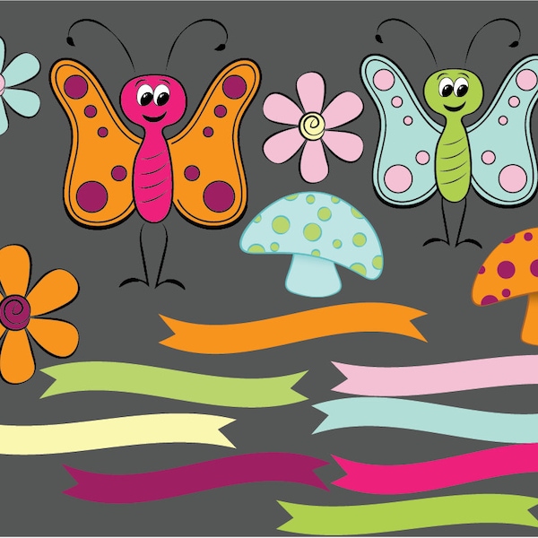 Schmetterling, Clipart, Pilz Clipart, Blumen Clipart, digitale Daisy, Band ClipArt, Clipart, niedliche butterly ClipArt, kommerzielle Nutzung zu kennzeichnen