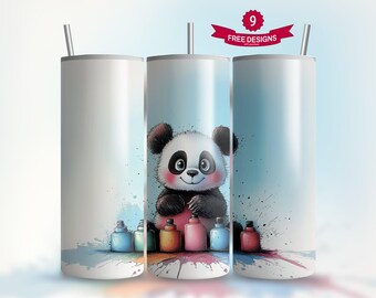 Cute Panda Tumbler Wrap, 20 oz Skinny Tumbler, Tumbler Wrap Sublimation Design, Digital Download, Sublimation PNG, DIGITAL ONLY.