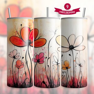 Floral Tumbler Wrap: Red & Pink Watercolor Flowers (Digital Download)