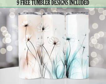 Watercolor Flowers 20oz Skinny Tumbler Wrap, Cottagecore Floral Botanical Tumbler Design, Seamless Sublimation PNG, Digital Download Only.