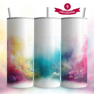 Vibrant Coral Reef PNG,  Underwater World 20oz Skinny Tumbler Wrap, Sublimation Design , Watercolor Ocean Scene, Digital Download Only.
