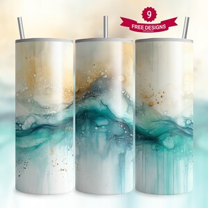 Ocean Wave Abstract Sublimation PNG, Marbled 20oz Skinny Tumbler wrap, Watercolor Coastal Art Tumbler Design, DIGITAL ONLY