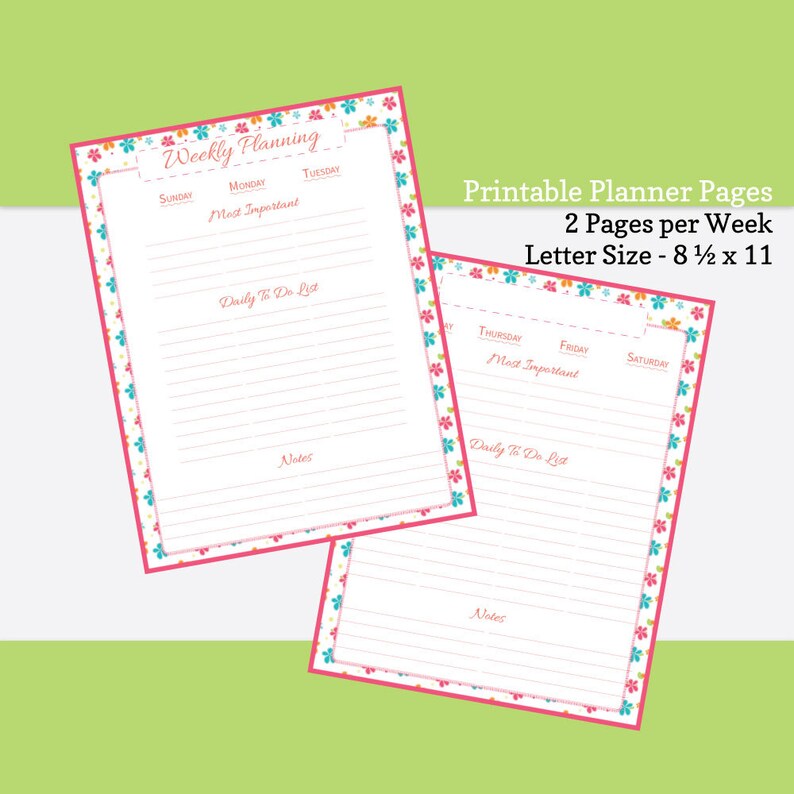 Printable Planner Pages Letter Size 8 1/2 X 11 2 Pages per Week Zesty ...