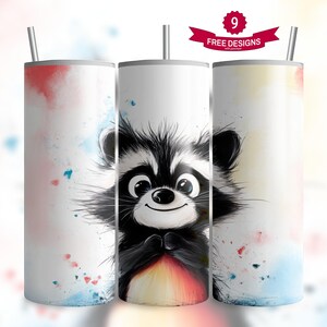 Cute Raccoon Tumbler Wrap, 20 oz Skinny Tumbler, Tumbler Wrap Sublimation Design, Digital Download, Sublimation PNG, DIGITAL ONLY