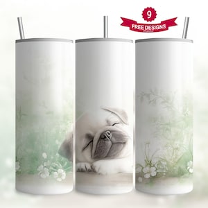 Pug Tumbler Wrap: 20 oz Skinny Tumbler Sublimation Design (Digital Download)