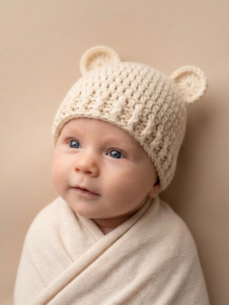 Easy bear hat pattern, Newborn to 10 Years Sizes, Crochet baby hat pattern, Winter hat pattern, Easy Crochet PDF Pattern, Crochet Hat image 7