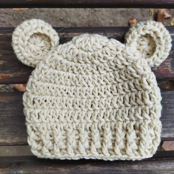 Easy Baby Bear Crochet Hat Pattern - Bear Hat PDF Pattern - Bear Beanie Crochet Pattern - Newborn to 12 months - Crochet Baby Bear Hat