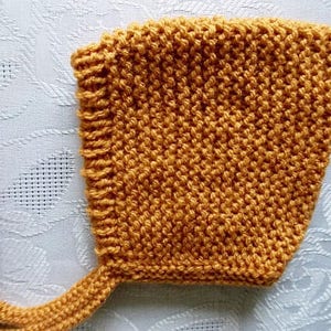 Handcrafted Knit Baby Pixie Bonnet in Mustard Mustard Pixie Bonnet for Babies image 3