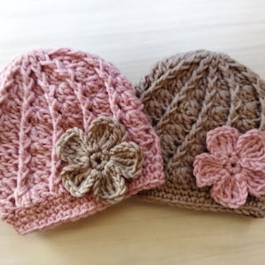 Crochet Baby Girl Hat - Baby Girl Beanie with Flower - Handcrafted Crochet Baby Girl Hat - Crochet Baby Hat for Girls