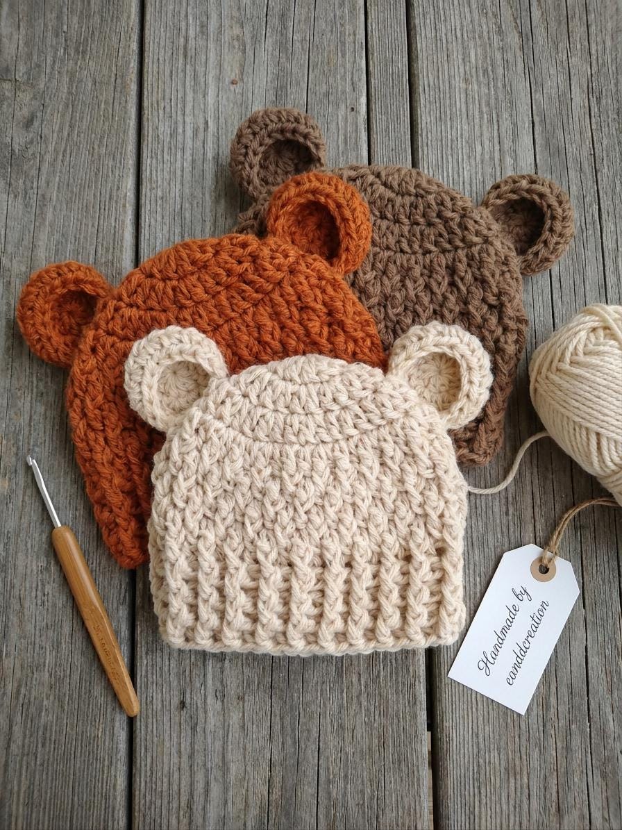 Easy Crochet Baby Bear Hat Pattern – Newborn to 12 Months (PDF Pattern ...