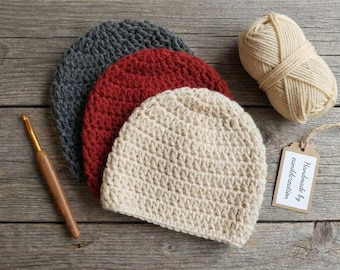 10 Sizes Basic Hat Crochet Pattern - Easy Crochet Beanie PDF Pattern - Simple Hat Pattern - Preemie to Adult Sizes - Beginner Hat Pattern
