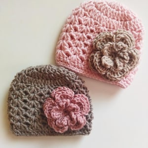 Handcrafted Crochet Baby Girl Hat with Flower - Crochet Baby Girl Beanie - 4 Sizes Available - Cute Baby Girl Crochet Hat