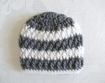 Handcrafted Crochet Baby Boy Hat in Gray and White - Crochet Baby Hat in Classic Gray and White