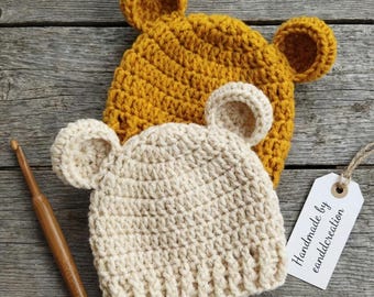 Easy Baby Bear Crochet Hat Pattern - Bear Hat PDF Pattern - Bear Beanie Crochet Pattern - Newborn to 12 months - Crochet Baby Bear Hat