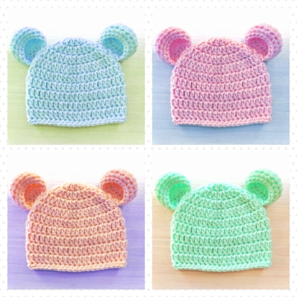 Simple Bear Hat Crochet Pattern - Size Newborn to Adult - Easy Crochet Bear Hat PDF Pattern - Crochet Bear Hat - Easy Hat Pattern - 9 Sizes