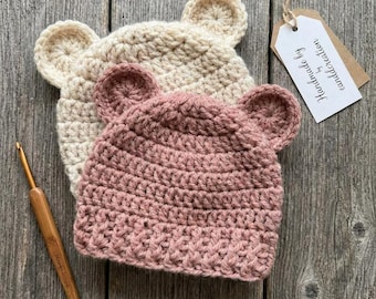 Easy bear hat pattern, Newborn to 10 Years Sizes, Crochet baby hat pattern, Winter hat pattern, Easy Crochet PDF Pattern, Crochet Hat