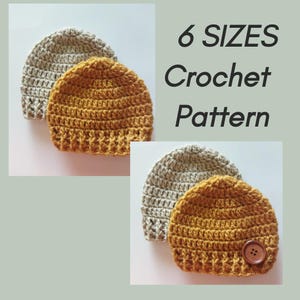 6 Sizes Crochet Hat Pattern – Newborn to 10 Years – Easy PDF Pattern for Boys and Girls – Instant Download - Easy Beanie PATTERN in 6 Sizes