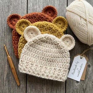 Patrón de gorro de oso fácil, tallas de recién nacido a 10 años, patrón de gorro de bebé a crochet, patrón de gorro de invierno, patrón PDF de crochet fácil, gorro a crochet