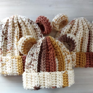 Wzór na czapkę niedźwiedzia szydełkowego dla noworodków i dorosłych - Wzór na czapkę niedźwiedzia w 8 rozmiarach w formacie PDF - Wzór na czapkę niedźwiedzia szydełkowego - Łatwy wzór na prążkowaną czapkę niedźwiedzia