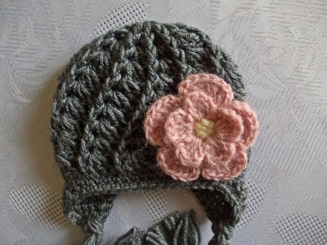 Baby girl winter hat Baby earflap hat Crochet baby hat Newborn Etsy