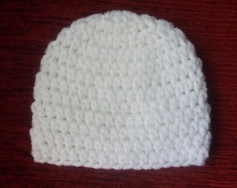 Crochet Simple Baby Hat in Pure White - Handcrafted Baby Beanie: Classic White Crochet Baby Hat for Boys and Girls