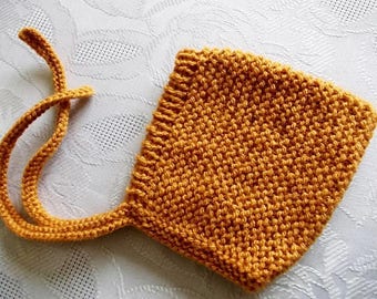 Handcrafted Knit Baby Pixie Bonnet in Mustard - Mustard Pixie Bonnet for Babies