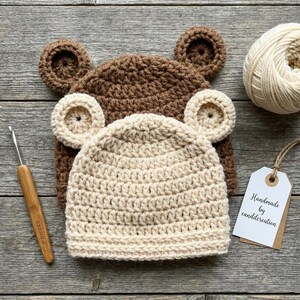 Easy baby bear hat pattern - Newborn to 12 months - Crochet bear beanie pattern - Instant download