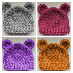 Easy bear hat pattern, Newborn to 10 Years Sizes, Crochet baby hat pattern, Winter hat pattern, Easy Crochet PDF Pattern, Crochet Hat