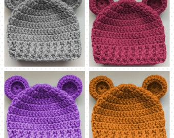 Easy bear hat pattern, Newborn to 10 Years Sizes, Crochet baby hat pattern, Winter hat pattern, Easy Crochet PDF Pattern, Crochet Hat