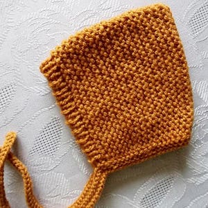 Handcrafted Knit Baby Pixie Bonnet in Mustard Mustard Pixie Bonnet for Babies image 2