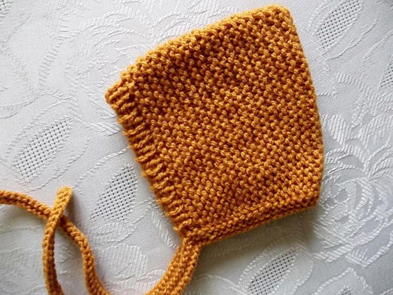 Handcrafted Knit Baby Pixie Bonnet in Mustard Mustard Pixie Bonnet for Babies image 2