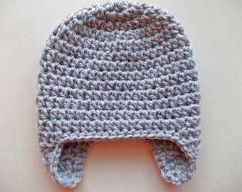 Handmade Baby Beanie: Gray Crochet Earflap Hat for Boys -  Crochet Earflap Baby Boy Hat in Stylish Gray