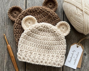 Easy bear hat pattern, Newborn to 10 Years Sizes, Crochet baby hat pattern, Winter hat pattern, Easy Crochet PDF Pattern, Crochet Hat