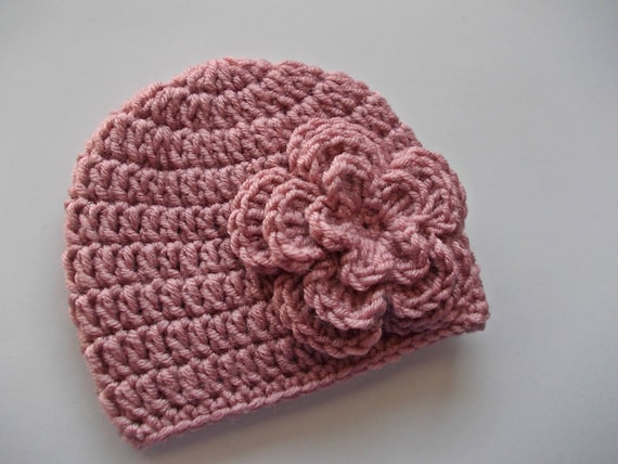 Pink Crochet Hat with Floral Accents Crochet Hat Baby Girl - Crochet Toddler Hat - Three Yellow  main image 3