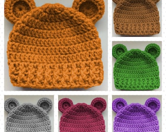 Simple Bear Hat Pattern - 6 Sizes - Crochet Bear Hat PDF Pattern - Newborn to 10 Years sizes - Instant Download - Crochet Hat Pattern