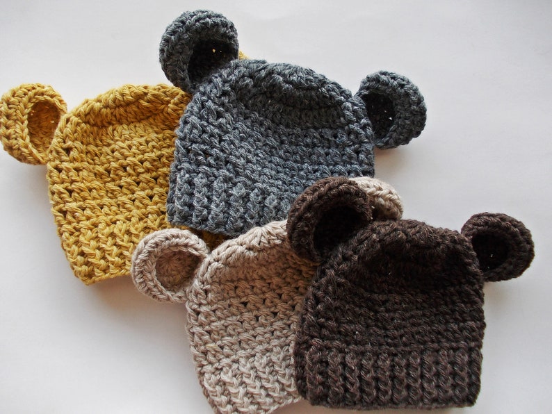 Wool Baby Bear Hats Adorable Baby Bear Beanies for Warmth and Cuteness Crochet baby bear hats Cozy baby bear beanies image 5