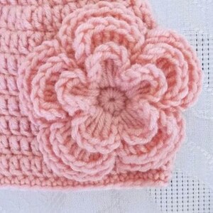 Elegant Crochet Pink Baby Girl Hat with Pink Flower - Handcrafted Pink Baby Girl Hat - Baby Girl Beanie with a Pink Flower