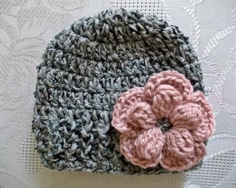 Crochet Wool Winter Baby Girl Hat with Delicate Flower - Handmade Baby Girl Beanie: Wool Crochet Winter Hat with Floral Accent