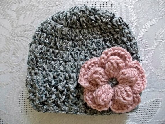 Hand made crochet hat w/ Floral Accent Amazon.com: Handmade Crochet Beanie Hat with Chiffon Flower  main image 2
