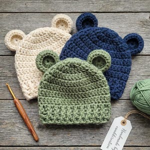 Easy bear hat pattern, Newborn to 10 Years Sizes, Crochet baby hat pattern, Winter hat pattern, Easy Crochet PDF Pattern, Crochet Hat