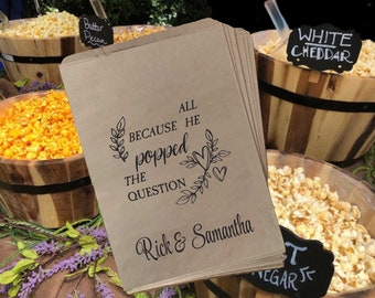 He Popped the Question Popcorn Bags, Wedding Favor Bag, Popcorn Buffet Bags, Personalized Wedding Favor Bags, Snack Bar Buffet Bags (fgw50)