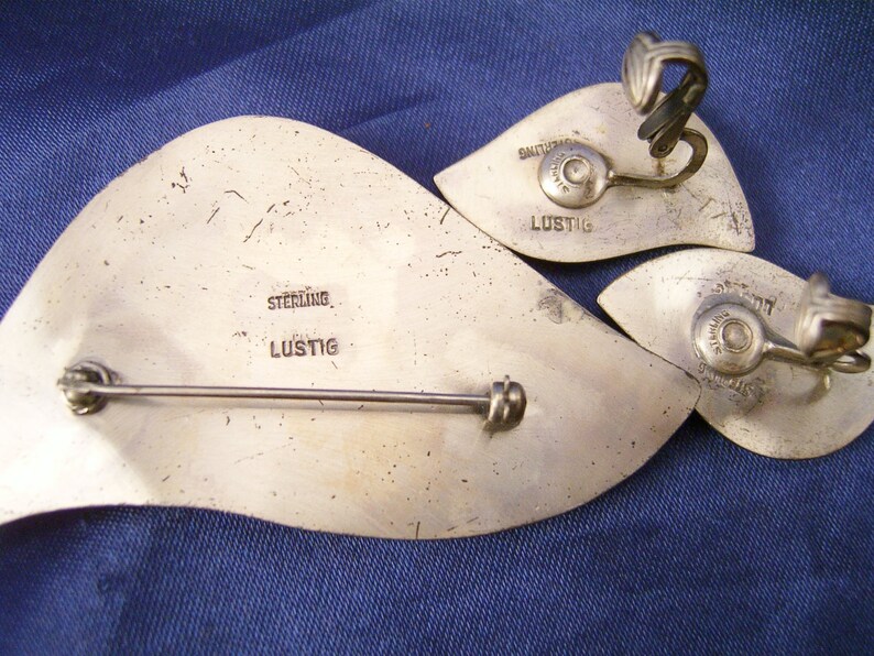 SALE ~ Nita Lustig Mid-Century Sterling Brooch and Earring Set ~ RARE
