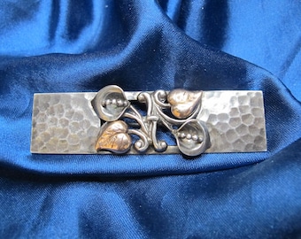 Arts and Crafts Era Sterling and Gold Floral Cala Lilly Brooch 13 Grams