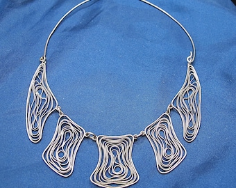 1970's Abstract Sterling Choker Bib Necklace 24 Grams