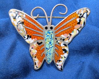 Colorful Jeronimo Fuentes Mexico Sterling Enamel Butterfly Brooch 7.2 Grams