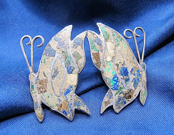 Mexico Crushed Stone Butterfly Earrings Pre-Eagle 10 Grams View 4