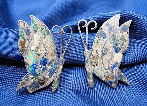 Mexico Crushed Stone Butterfly Earrings Pre-Eagle 10 Grams View 2