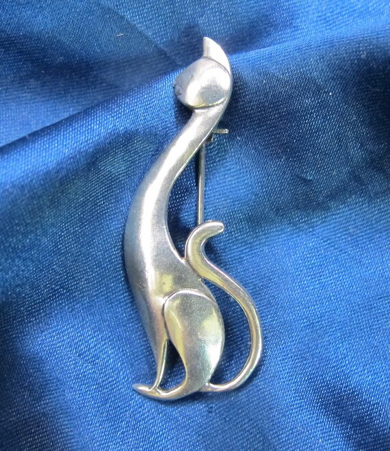 Sterling Kitty Cat with Attitude Brooch 5.6 Grams - image 2